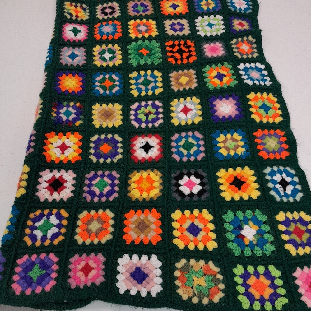 Hand Made Vintage Afghan Navy,Cream And Multi Colored .45x54 Inches